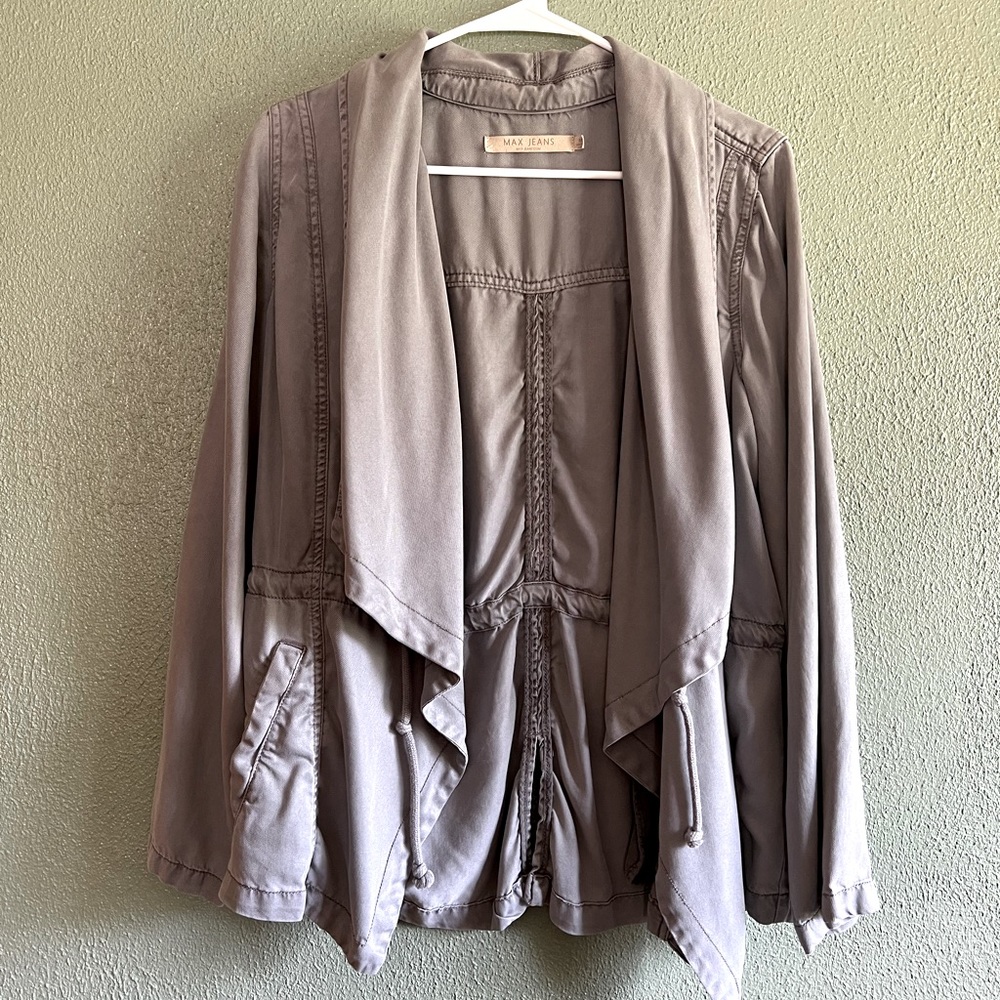 Max Jeans Women's Draped Open Front Jacket in Taupe